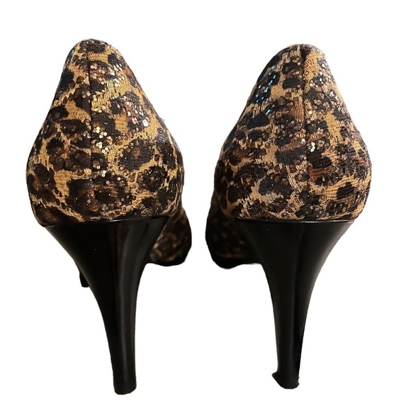 Anne Klein Faylinn Animal Print Gold Black Patent Bow Platform Heels Size 8.5 - Picture 4 of 9